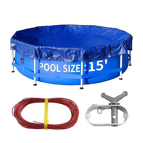 RAINDEWAY （19 Feet Round） Pool Cover with Ropes, (Suitable for 15 Ft Pool),for Above Ground Swimming Pools,UV Resistant Dustproof Rainproof Waterproof, Blue/Black (Cover Only)
