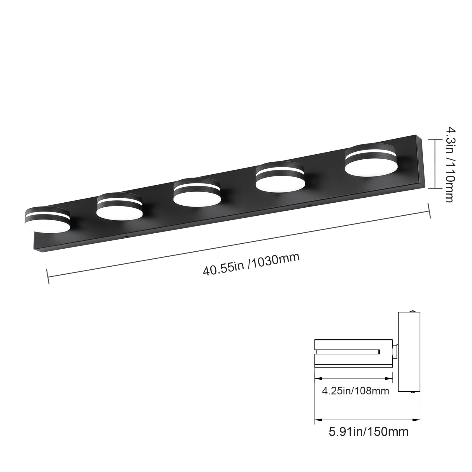 Moderne Badezimmer-Wandleuchte mit 5 Leuchten, 30 W LED, Schwarzlicht, über Spiegel, dimmbar, Wandleuchte mit drehbarem Kopf, Acryl-Schirme Bett-Weiß – stilvolle Badezimmerbeleuchtung