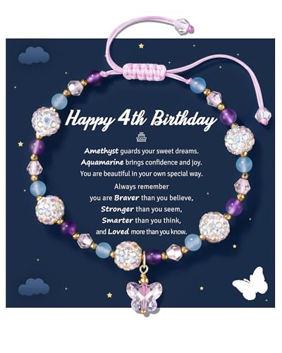Birthday Gift for Girls – Adjustable Crystal Butterfly Bracelet for Litter Girls, Daughter, Granddaughter, or Niece
