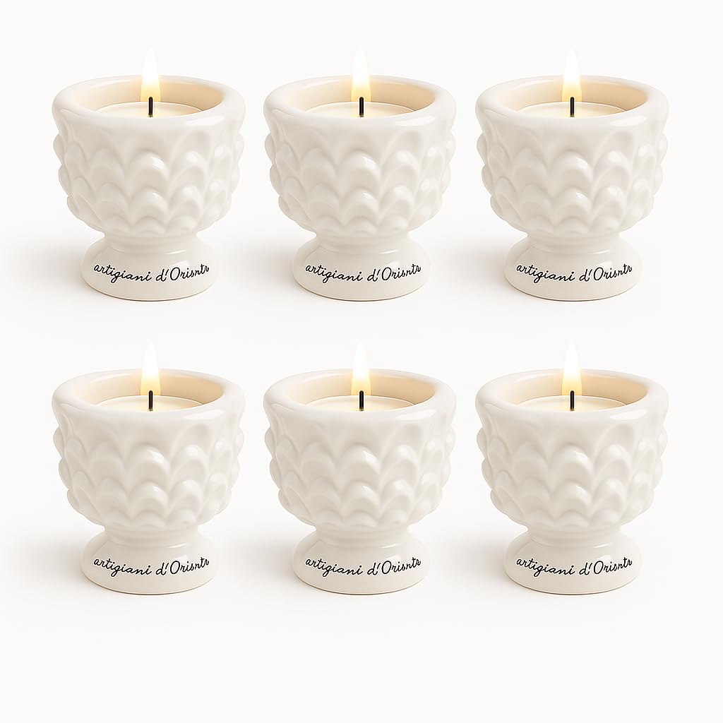 Porta Tealight Pigna in Ceramica Bianca – Set 6 Pezzi – Design Elegante per Candele Tealight – Decorazione per Casa, Tavolo o Eventi – Idea Regalo