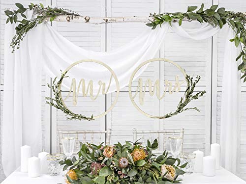 Wooden Hanging Decoration Mr & Mrs Wedding Chair Signs, Wooden Hoops, 38cm, Naturholz - Image 2