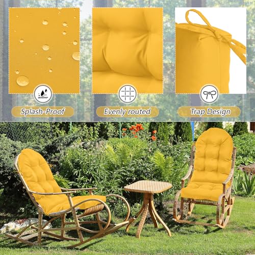 Image of Geelin 2 Pcs Outdoor Patio Chair Cushion Thick High Back Adirondack Chair Cushion Tufted Weather & Fade Resistant Anti-Slip Outside Rocking Chairs Pads with Ties 44 x 19 x 4 Inch (Amber)