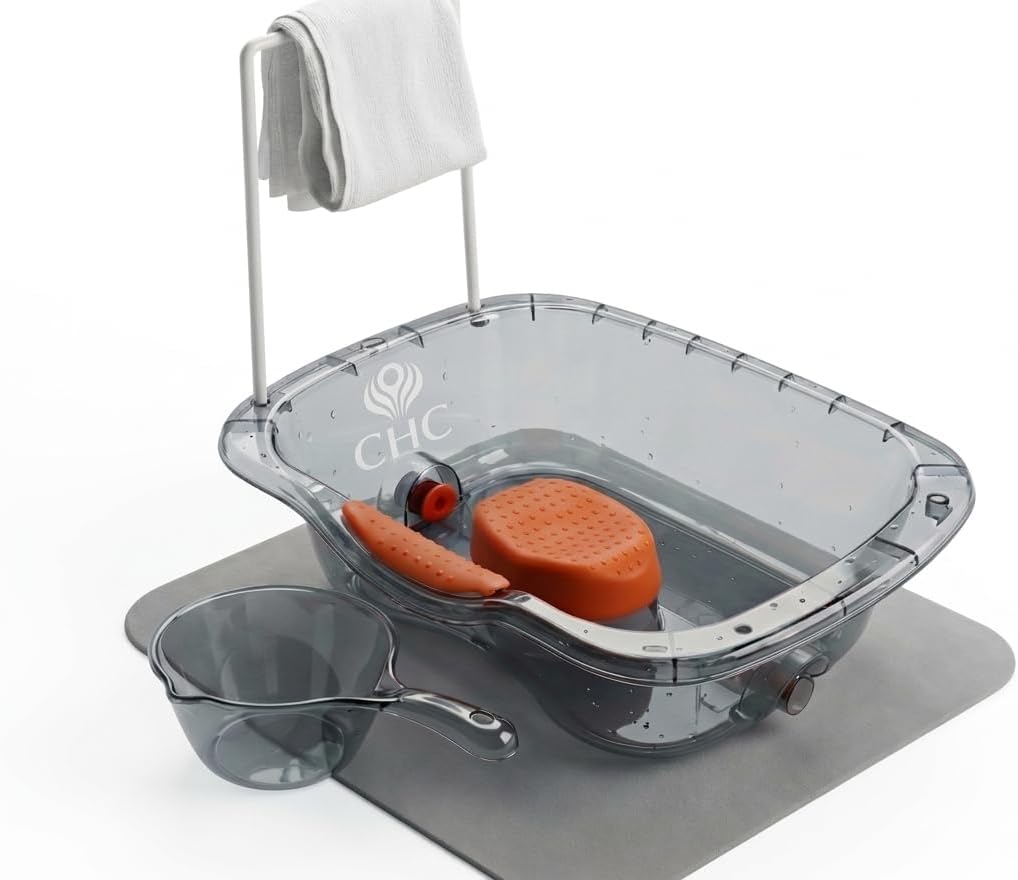 Hair Washing Basin – Premium Portable Shampoo Bowl with Waterproof Mat & Towel Hanger for Elderly, Pregnant Women, Injured, Bedridden or Post-Surgery Patients, Gentle Bedside Hair Care (USA Edition)