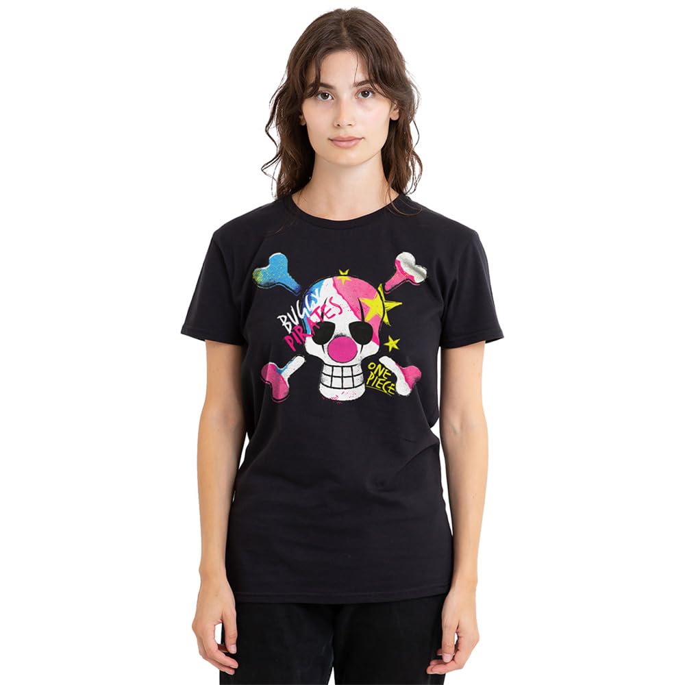 One Piece Buggy Pirates Graffiti Logo Ladies T Shirt, Black, Large