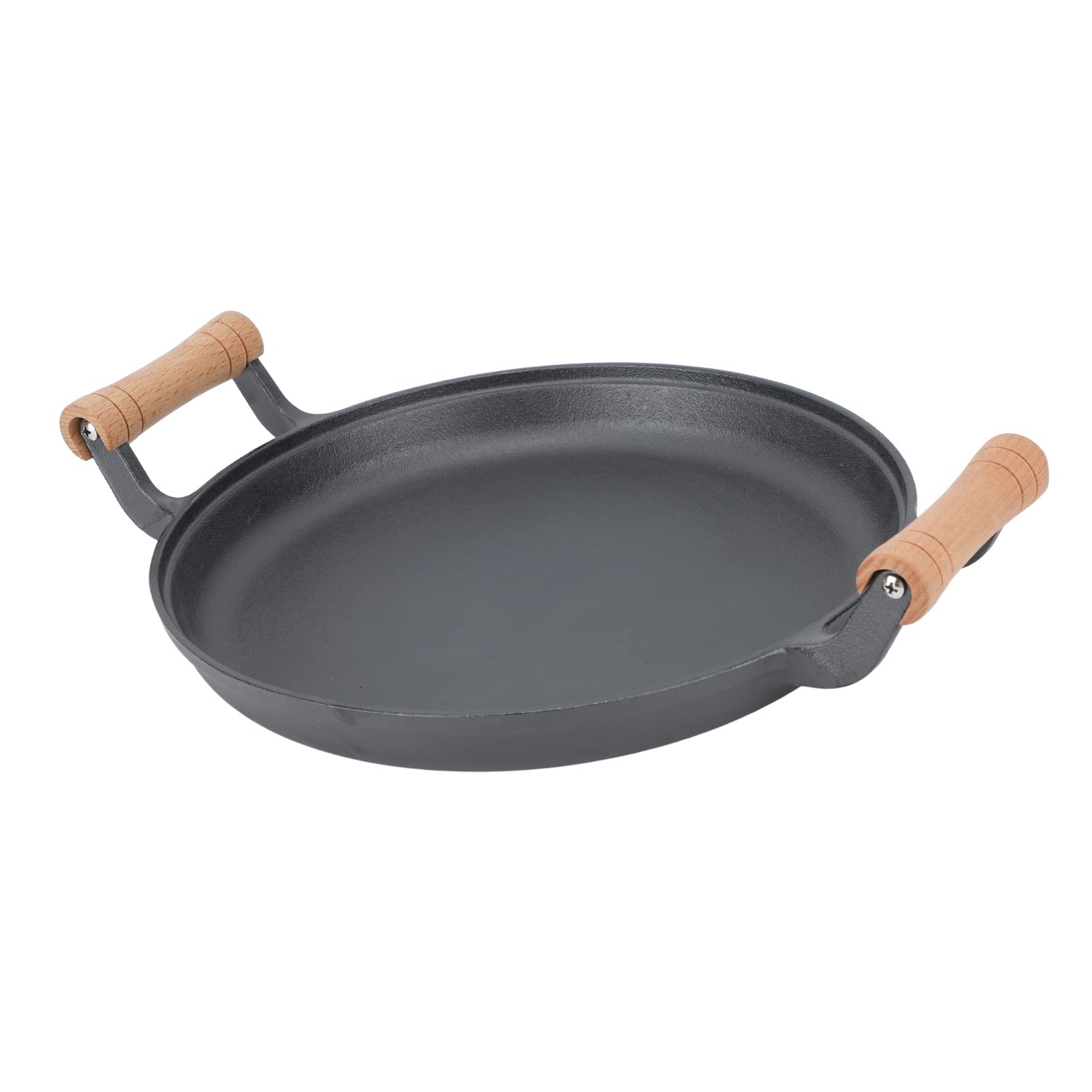 Fyearfly Patelnia grillowa 30 cm, żeliwna patelnia z drewnianymi uchwytami, nieprzywierająca do łatwego gotowania, wszechstronna do grillowania wewnątrz i na zewnątrz