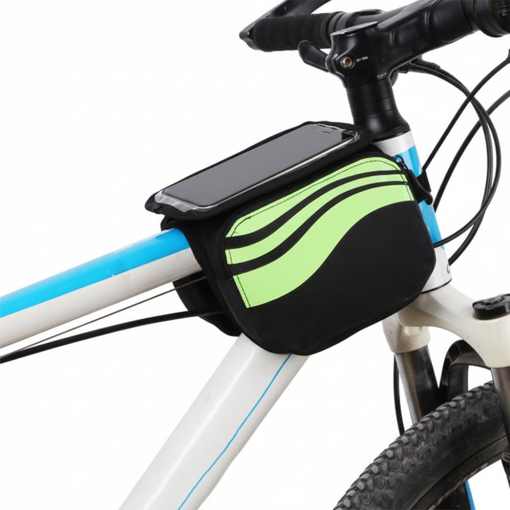 1.2L Bike Frame Bag with Phone Holder – Touchscreen-Compatible (4.8-5.7") & Hook-and-Loop Mount for Road/Mountain Bike Essentials