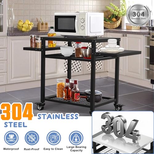 Image of 42 inch x 20 inch Three-Shelf Grill Cart, Outdoor Grill Table with Pizza Oven & BBQ Grill Stand