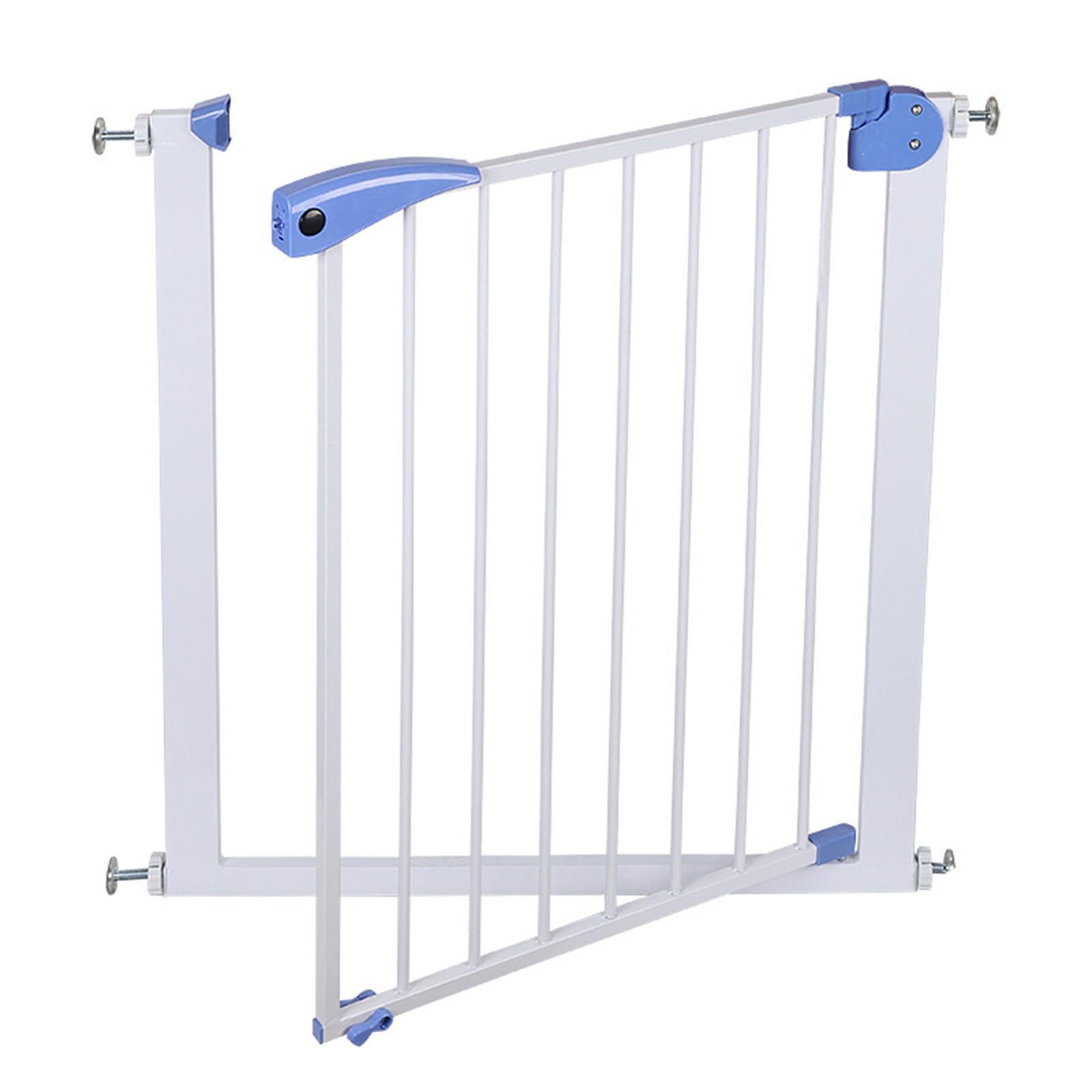 Barrière de sécurité enfant 75-82cm en métal blanc et bleu pour escalier sans perçage