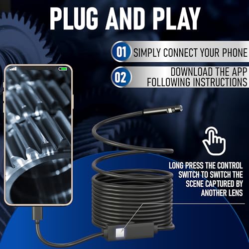 Matrixcamp E003 Dual Lens Borescope, Endoscope Camera With Light For Iphone, Ipad, Android, 1920P Ip67 Waterproof Inspection Camera,16.5Ft Semi-Rigid Snake Camera,9 Adjustable Lights,Cool Gadgets thumb #3
