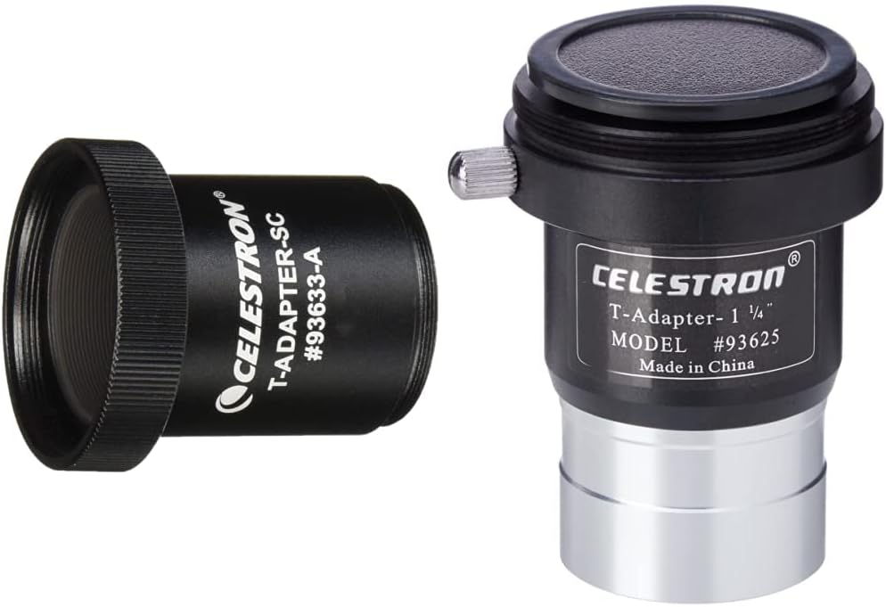Celestron T-Adapter with SCT 5, 6, 8 with 9.25, 11, 14, Black (93633-A) & 93625 Universal 1.25-inch Camera T-Adapter
