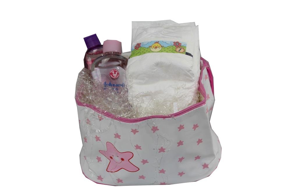 DRW - Korb - Geschenkkorb für Neugeborenes Mädchen mit Kleidung, Bad-Set und Fotoalbum