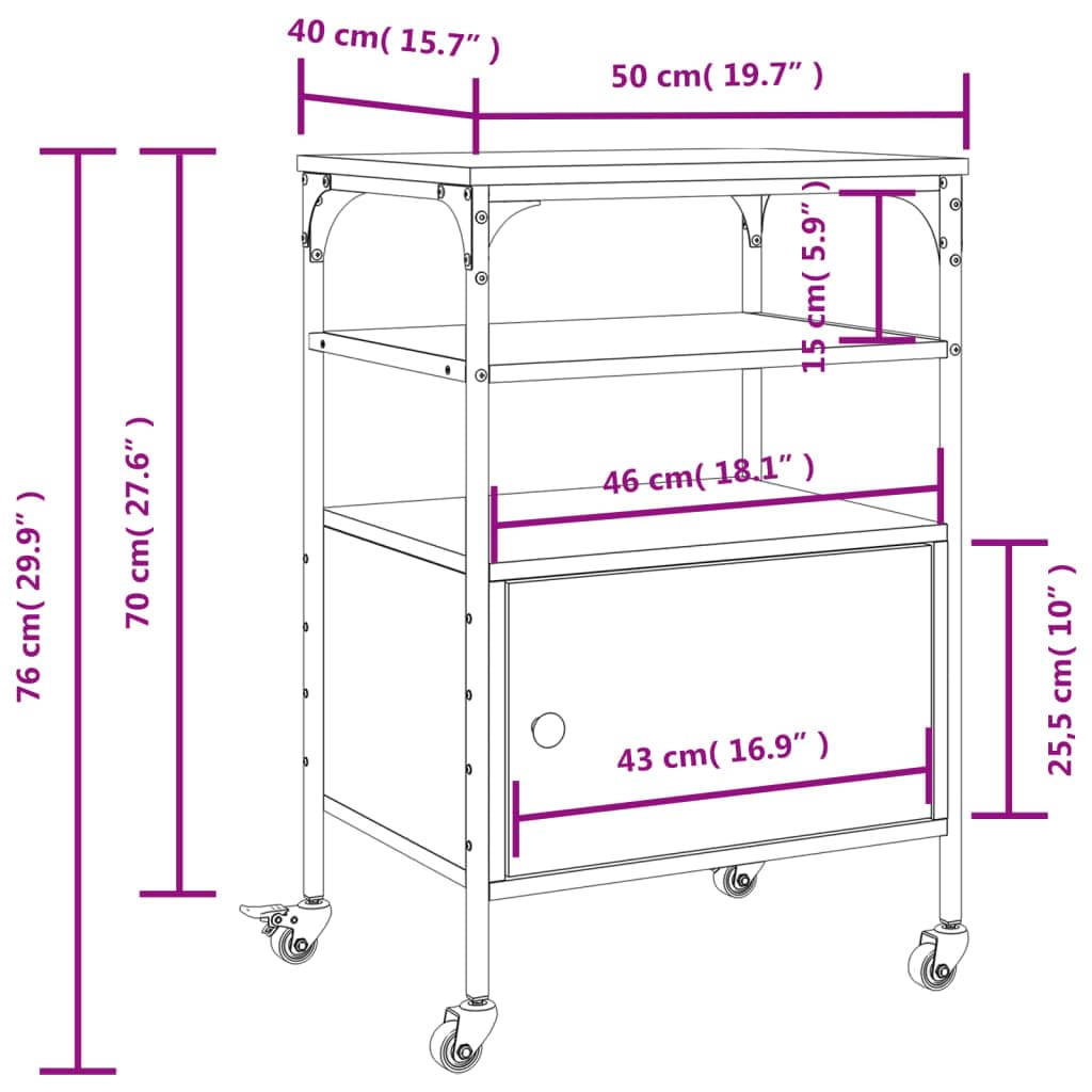 vidaXL Supporto Stampante 3 Piani Grigio Sonoma 50x40x76cm Multistrato