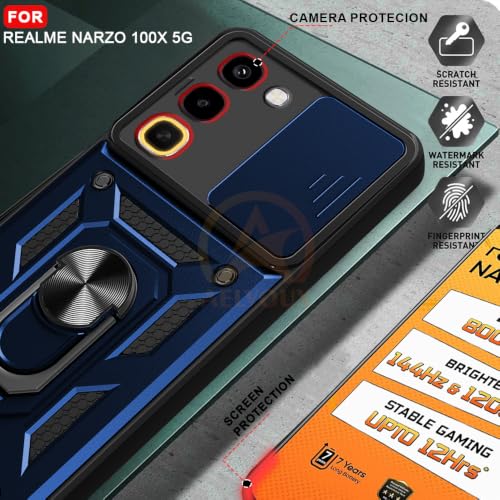 Image of Armor Bumper Back Cover Case for Realme Narzo 100X 5G Rotating Camera Cover, Ring Holder & Kickstand | Heavy Duty & 360 Degree Protection Back Cover for Realme Narzo 100X 5G (Blue)