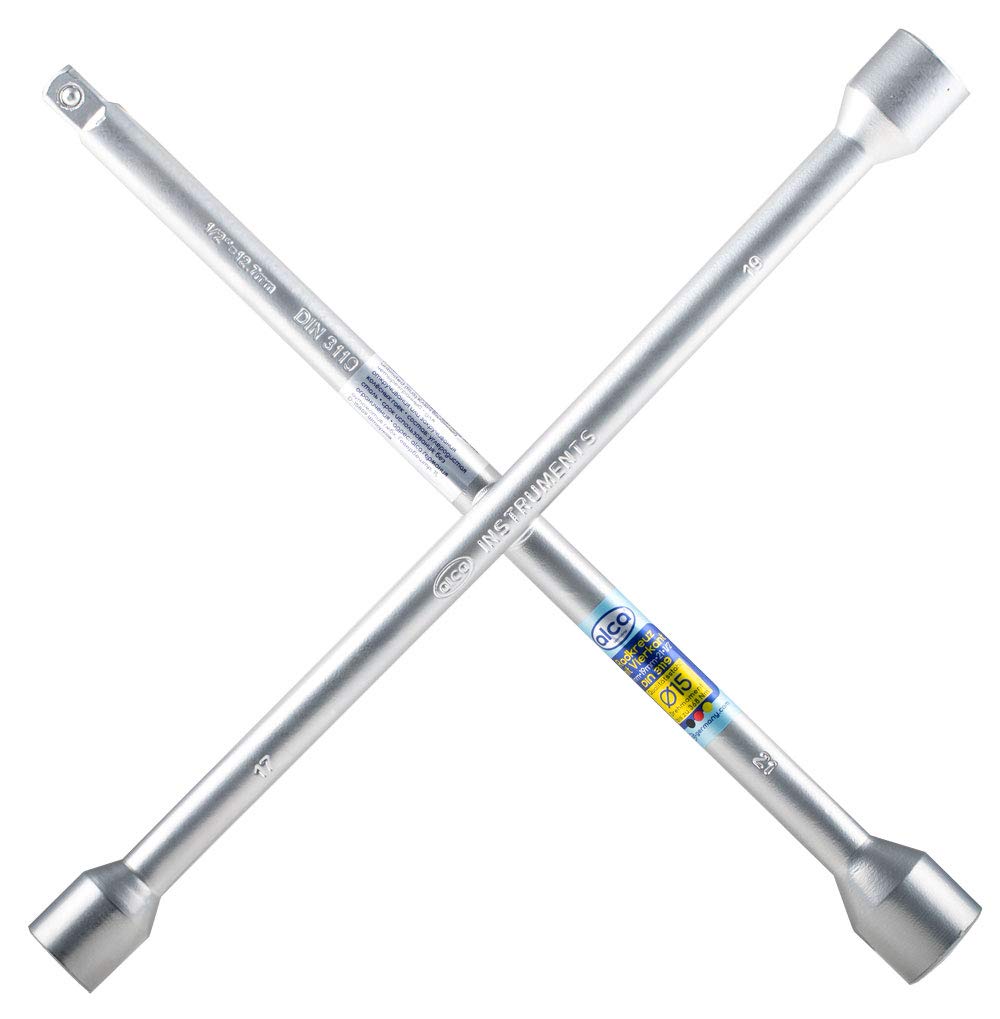 alca Germany 4-Way X-Wrench with Square Tube Universal for 17-19-21(13/16")-1/2" Size Wheel Bolts and Nuts A420120