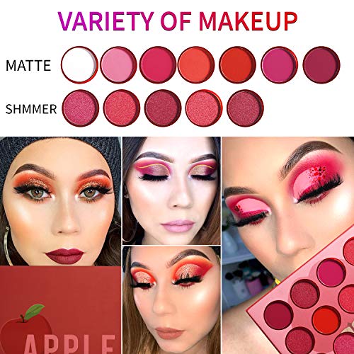 De'lanci Red Eyeshadow Palette,12 Color Matte Shimmer High Pigmented Mini Makeup Eyeshadow Pallet,Peach Coral Burgundy Rose Gold White Natural Blendable Long-Lasting Waterproof Small Pallets Eyeshadow #TOP2