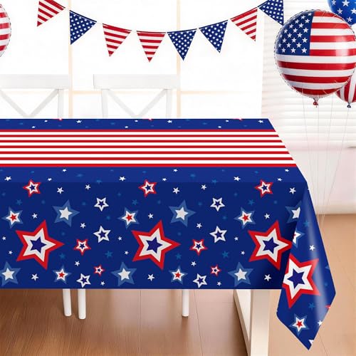Image of Childom 3 Pack Patriotic Tablecloths 54 inchx108 inch Disposable American Flag Tablecloth for 4th of July Decorations, Memorial Day Decorations,Fourth of July Party Supplies,Red White and Blue Decorations