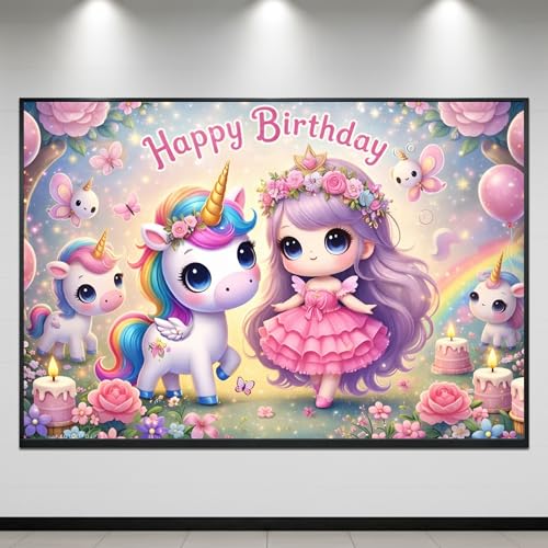 Image of Happy Birthday Theme Backdrop Banner 5x7 ft - Digital Print Cloth Background, Reusable Birthday Party Wall Decoration for Girls, Photo Booth & Stage Decor (BD 31)