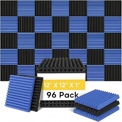 96 Pack Black/BLUE 12 "X 12 "X1" Acoustic Panels Studio Soundproofing Foam Wedge Tiles(Accompanied By Double-Sided Adhesive Tape)