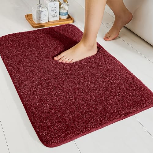 Image of enera Microfibre Bath Mat | Soft & Absorbent 2650 GSM | Non-Slip Latex Backing | Quick Dry, Washable Multipurpose Floor Mat for Bathroom, Bedroom, Kitchen & Home (Opella 40 x 60 cm) (Ruby Maroon)