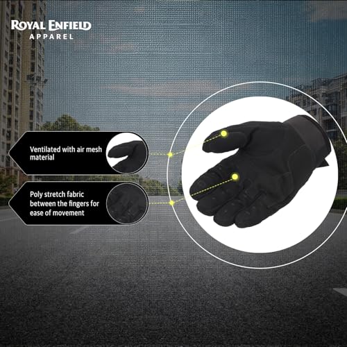 Image of Royal Enfield Kommuter Riding Gloves | Impact Resistance: TPR Knuckle Protectors | Throttle Control: Reinforced Palm Grip | Steady Grip: Microsuede Palm Patch | Breathable Construction | Black 3XL