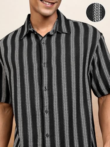 Image of Locomotive Men's Oversized Shirts | Striped | Half Sleeves | Cutaway Collar | Casual Shirts | Stylish Shirt