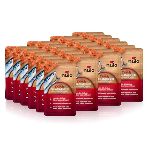 Nulo FreeStyle Cat Broth Pouches, Chunky Salmon & Mackerel, High-Protein Wet Cat Food Topper Treat for Indoor & Outdoor Kittens and Adults, 24 x 2.8oz