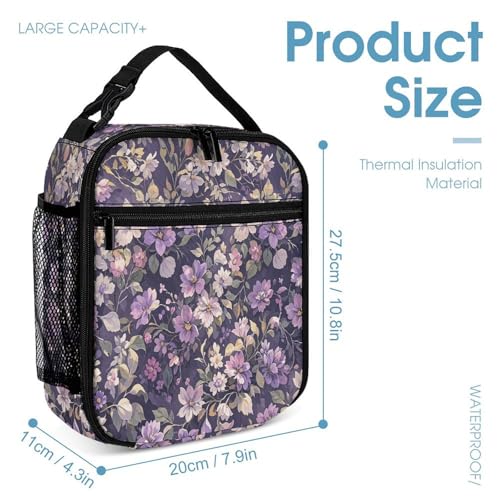 3Pcs Backpack Sets Purple Vine Vignette Print Travel Daypack 3 in 1 Lightweight Backpack Set with Lunch Bag And Cosmetic Bag4