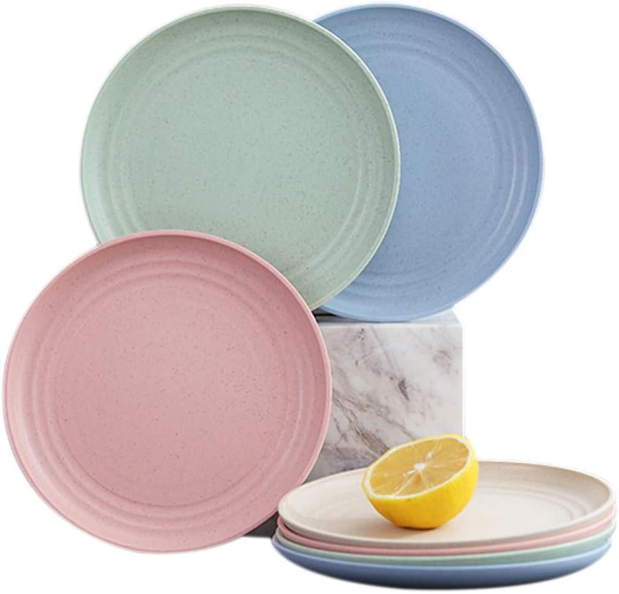 RemeeHi Wheat Straw Deep Dinner Plates - Microwave and Dishwasher Safe Unbreakable Sturdy Plastic Dinner Plates Large Colour Mixture 4pcs