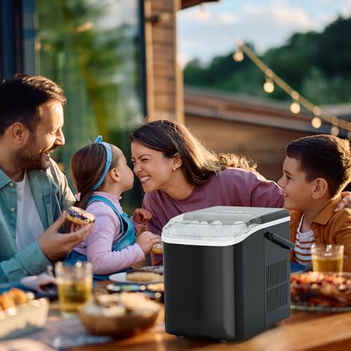 Image of NEWBULIG Ice Makers Countertop with Handle, Portable Ice Machine, 9 Bullet Cubes in 6 Mins, 26lbs in 24Hrs, Auto-Cleaning, with Basket and Scoop, for Home, Kitchen, RV, Camping, Black