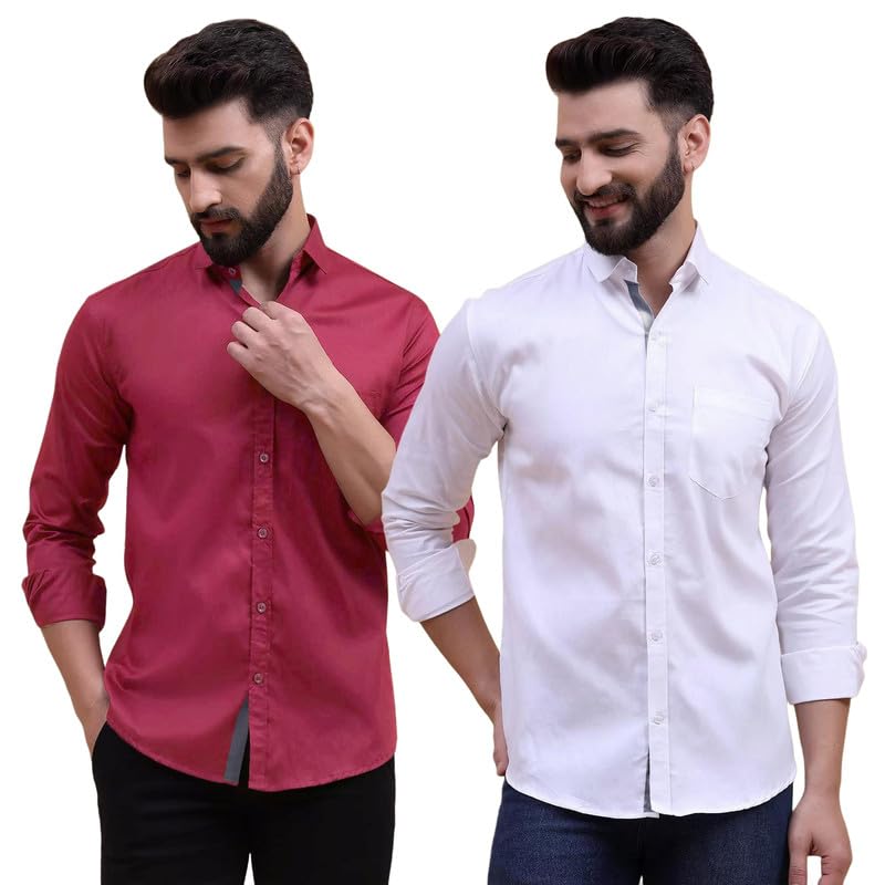 Image of Tee Projekt Solid Shirt for Men's,Solid Shirt for Men's, Casual Shirt for Men,Full Sleeve Spread Collar Shirt for Men, Shirt for Men||(Pack of-2)||