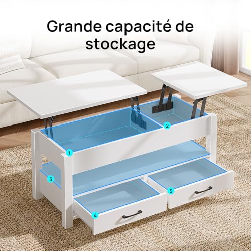 Table Basse Relevable Bois, Plateau Double - Rolanstar