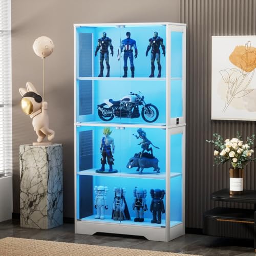 EURHCIO Vitrine en Verre,Vitrine pour Collection avec Lumières LED,Bibliotheque,Buffet Salon,Placard Rangement,Meubles de Rangement,80x35x165cm (Blanc)