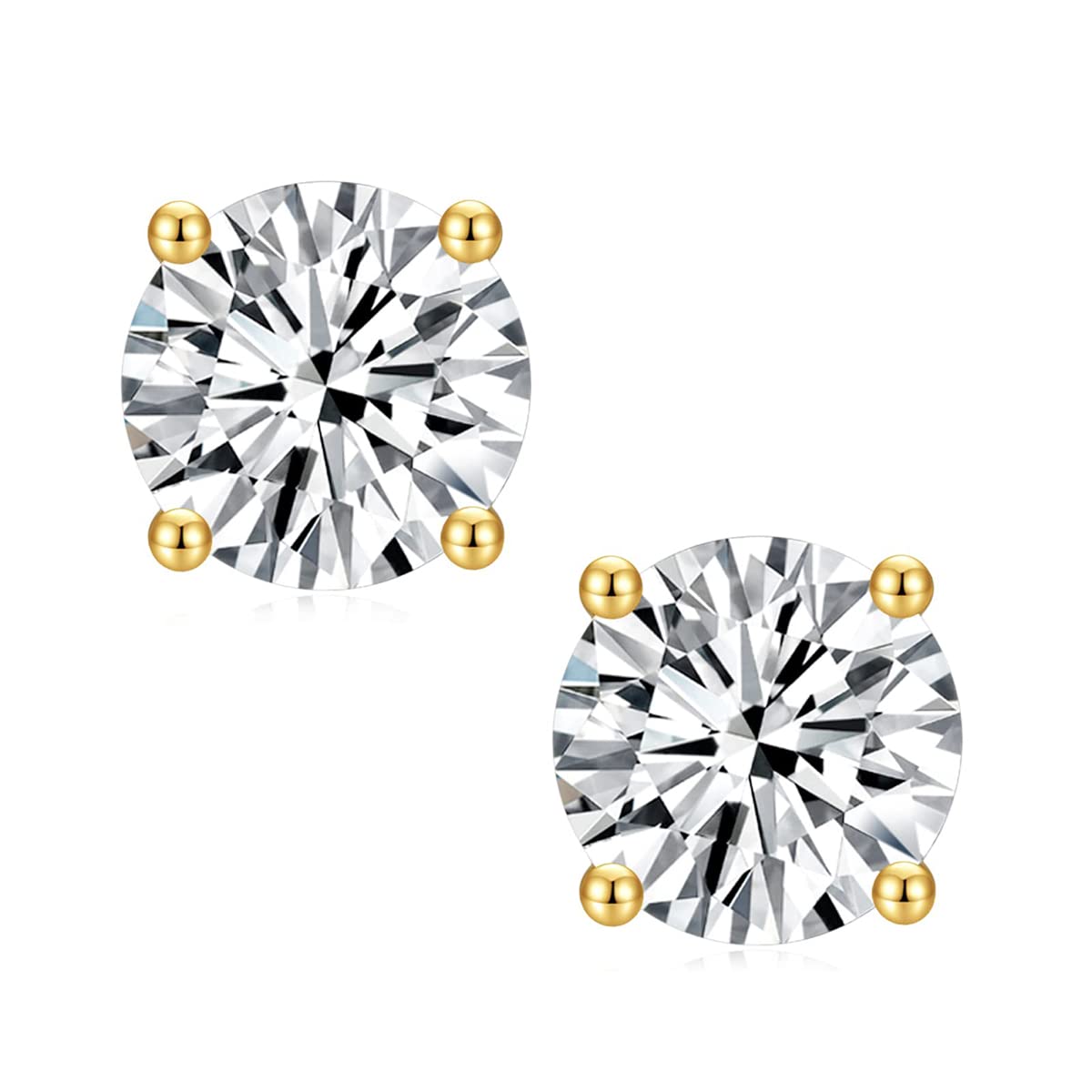 CHASKI Moissanite Pendientes Plata de ley 925 Chapado en Oro Blanco Redondo Brillante Moissanite Pendientes para Mujeres Hombres Hipoalergénicos