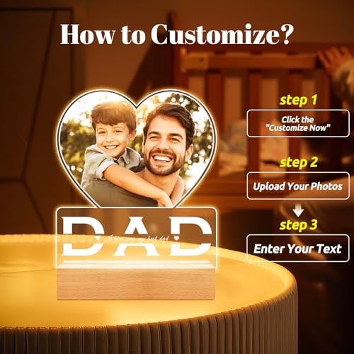 Jkolalin Personalized Fathers Day Gift for Dad from Daughter Son, Custom Picture Frames with Photo, Personalized Picture Frame, Customized Photo Frame, Birthday Gifts for Baby Dad Kid Family