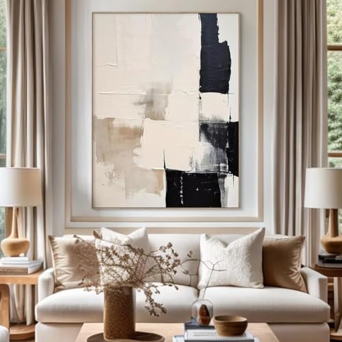 Oeuvre d'art moderne sur toile de qualite avec cadre abstrait de prestige beige