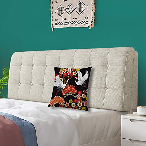 Ofocam Throw Pillow Cover Blue Animal With Flying Birds Crane Heron Japanese Pattern Oriental Motifs Green Asian Square Decorative Throw Pillow Cushion Case 18 X 18 Inches Pillowcase #TOP3