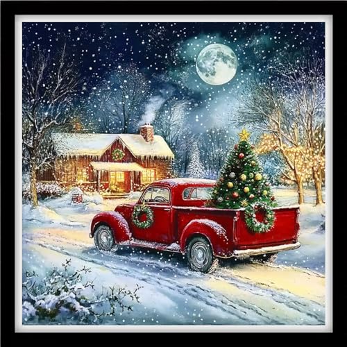 Fanxvivy Counted Cross Stitch Kits for Adults 11CT Unprinted Cross-Stitch Patterns Embroidery Kits Easy Cross Stitching Needlepoint Kits-Christmas Tree Snow Scene 18x18 inch