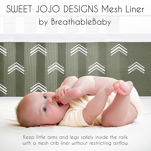 Image of Sweet Jojo Designs + BreathableBaby 2-Piece Breathable Mesh Crib Liner Set (Dark Green Boho Arrow) for Boys /Girls, Baby, Infants /Newborn Nursery (Modern, Bohemian, Farmhouse, Arrows for Diamond Tuft)