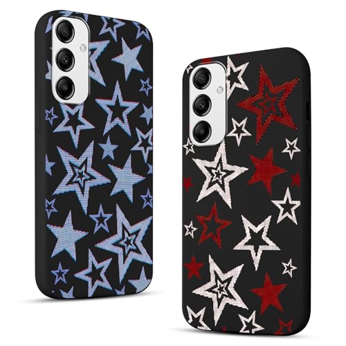 2 Pack Cute Star Phone Case for Samsung Galaxy A36 6.64',Cool Aesthetic Y2K Cases Y3K Blue Stars Design Cover for Women Girls Teens,Black Silicone Shockproof Protective Funda for Samsung A36