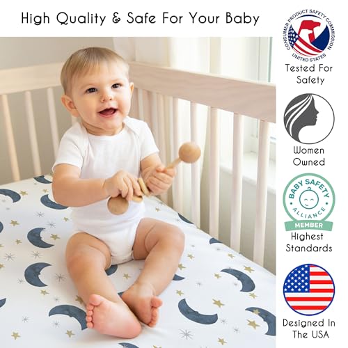 Image of Sweet Jojo Designs 2-Piece Baby Crib Sheets Set (Moon and Star) for Girls /Boys, Infant Nursery, Toddler Room - Fitted, Standard Size (Solid Navy Blue and Watercolor, Celestial, Sky, Stars and Moons)
