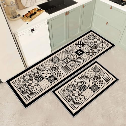JEFFEL Lot de 2 Tapis de Cuisine antidérapants et lavables, Anti-Fatigue pour décoration de Maison, Bureau, Bureau Debout (J, 43x75+43x150cm)