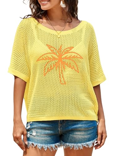 Image of Dokotoo Womens Floral Fashion Summer Tops 2026 Short Sleeve Crochet Sweaters Swimsuit Cover Ups Lightweight Knit Pullover