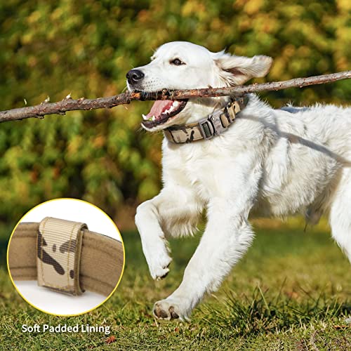 Huntvp taktisch Hundehalsband Verstellbar mit Kontrollgriff, aus Nylon, gepolstert, Metallschnalle, für Mittlere Große Hunde Jagd Training Freizeit Outdoor, Camo L