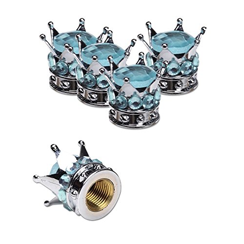 Mini-Factory Bling Car Decals Pink Crown Valve Stem Caps Rhinestone Tire Caps for Car / SUV / Truck (Blue)