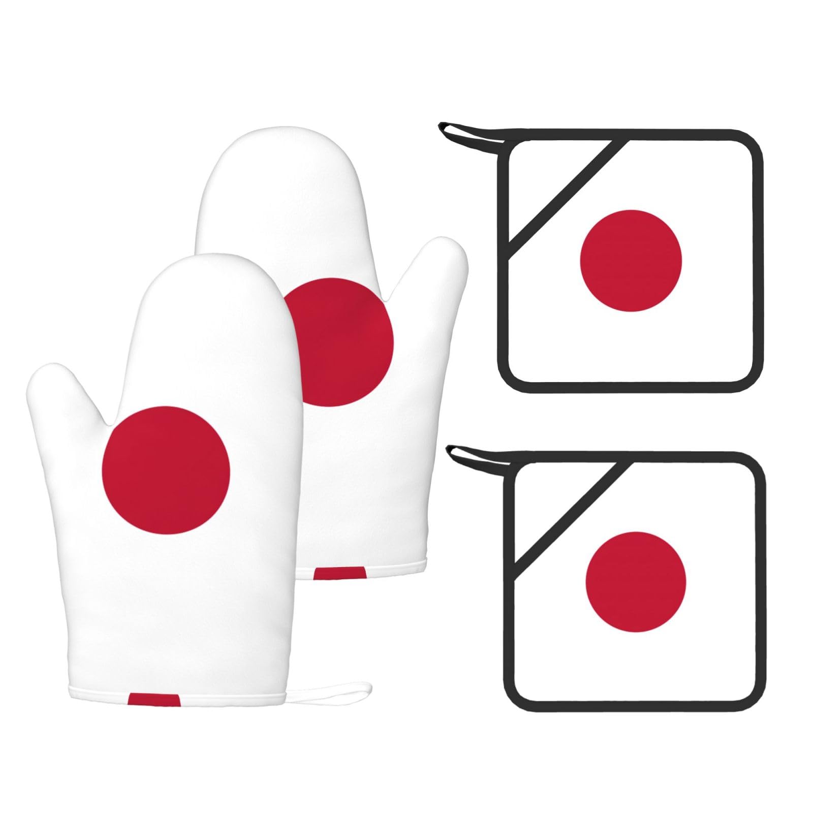 Nimongt Black Japanese Flag Print Heat Resistant Gloves Pads Reusable Kitchen Set Oven Baking Grilling Cooking
