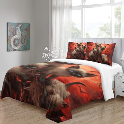 Housse de couette chat siamois imprimé 3D parure de lit microfibre