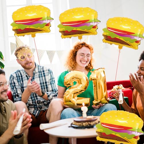 Image of 4PCS Hamburger Balloons, 21 inch Yellow Hamburger Shaped Mylar Balloons, Fast Food Snacks Themed Birthday Party Decorations Supplies