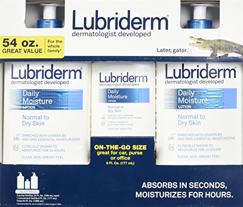 Lubriderm Daily Moisture Lotion Value Pack 2/24oz + 1/6oz = Total of 54 Oz.