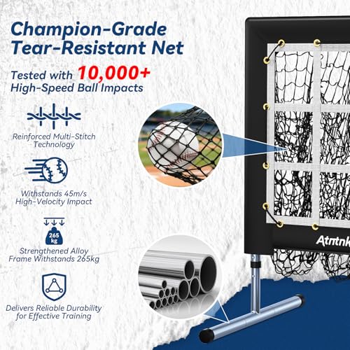 Image of 9 Hole Pitching Net with Strike Zone, Heavy-Duty Baseball & Softball Training Equipment for Pitching and Hitting, 5 Height Adjustable 9 Pocket Target, Portable Practice Equipment for All Ages