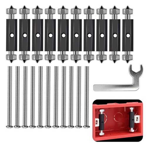 10 Set de 118 Tipo Reparación Caja Eléctrica, Incluye de Soporte y Tornillos con Llave Inglesa, Ajustable 55-68 mm, Material de Acero de Bajo Carbono y Aislante, Resistente a la Corrosión